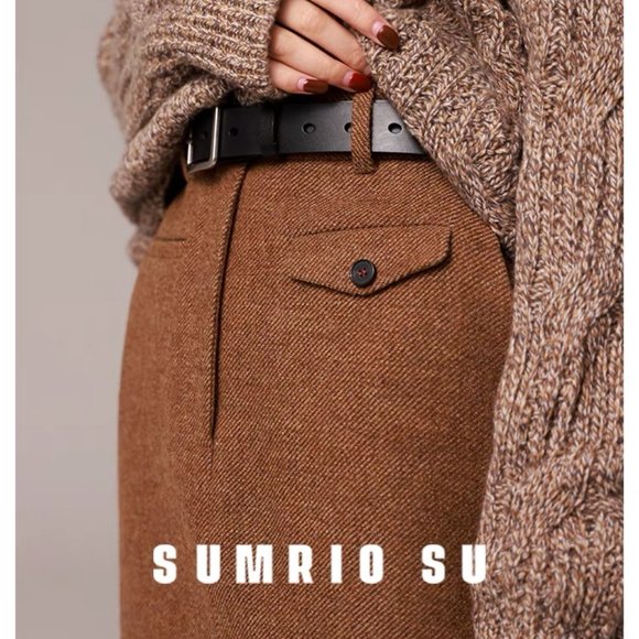 NWT 100% Wool Brown Maillard Vintage Style Pencil Skirt - Picture 4 of 6